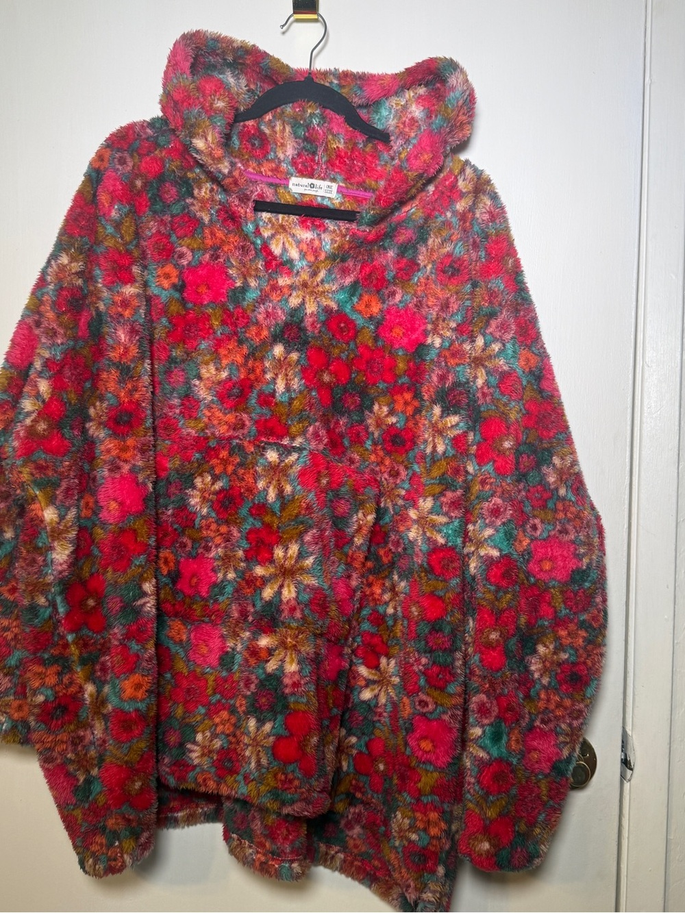 NATURAL LIFE Pink Multi Floral Teddy Hoodie Jacket OS